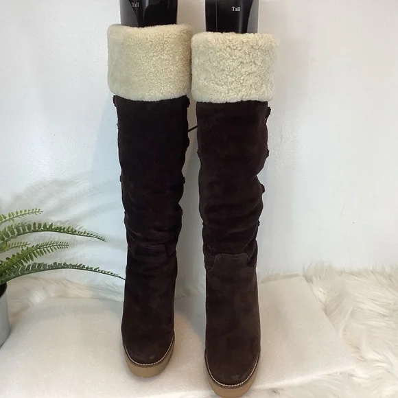 RALPH LAUREN COLLECTION SUEDE LEATHER LAMB LINED KNEE HIGH BOOTS NWOT SZ 7.5